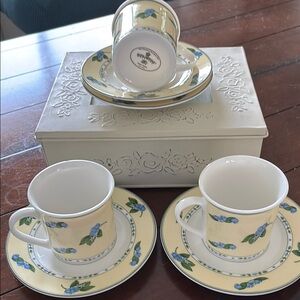 Blueberry  Teacup and Saucer Set - yellow and Blue
With single serving bowl